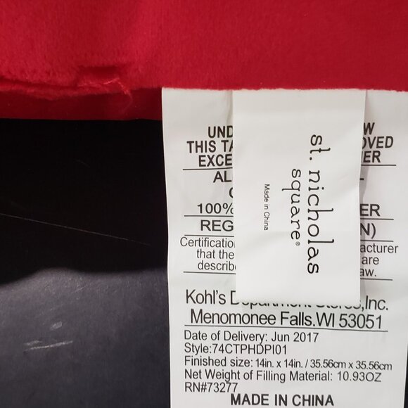 NEW St. Nicholas Square Beaded Reindeer Christmas Decor Red Pillow 12" X 12" - Picture 5 of 5